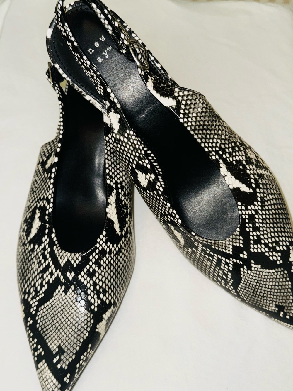 a new day Black & White Snake-Print Pointed Slingback Heels